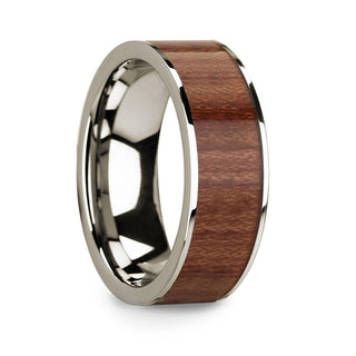 14k White Gold Men’s Wedding Band with Rosewood Inlay & Polished Finish - 8mm - Thorsten Rings