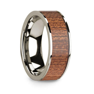 Polished 14k White Gold & Cherry Wood Inlay Men’s Flat Wedding Ring - 8mm - Thorsten Rings